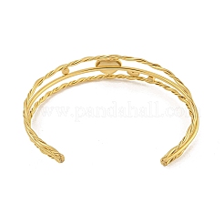 304 Stainless Steel Pave Clear Cubic Zirconia 3-Line Heart Open Cuff Bangles for Women&nbsp;LS-BJEW-E100-04G