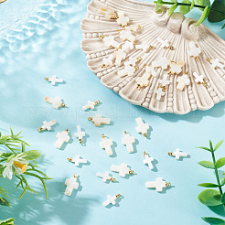 40Pcs 2 Styles Natural Freshwater Shell Cross Charms with Brass Bails&nbsp;PALLOY-TA00389