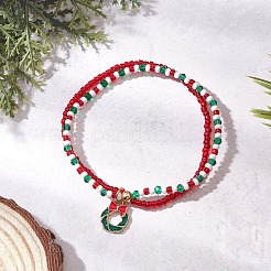 Christmas Glass Seed Beads & Glass Beads Multi-layered Bracelets&nbsp;BJEW-MZ00240-02