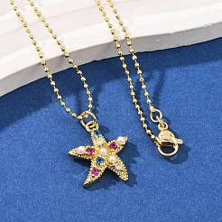 Brass Pave Cubic Zirconia and Plastic Beads Pendant Necklaces&nbsp;NJEW-Q041-01G