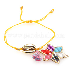 Adjustable Glass Seed Bead Braided Star Charm Bracelets&nbsp;HR8950