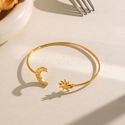 304 Stainless Steel Textured Sun Moon Open Cuff Bangles for Women&nbsp;SA-CBA5CC3-01G