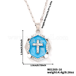 Shiny Retro Brass Micro Pave Clear Cubic Zirconia Oval with Cross Pendant Necklaces with Enamel&nbsp;YR4811-4