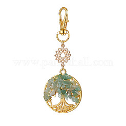 Natural Green Aventurine Chips Beads & Alloy Tree of Life Pendant Decorations&nbsp;HJEW-JM03129-04