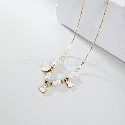 201 Stainless Steel Heart Bib Necklace with Imitation Pearl Beaded Chains for Women&nbsp;TT5673