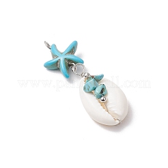4Pcs 4 Styles Natural Cowrie Shell & Starfish Dyed Synthetic Turquoise Pendants&nbsp;PALLOY-JF03934-01