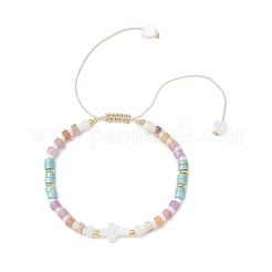 Natural Freshwater Shell & Mixed Gemstone Braided Bead Bracelets for Women&nbsp;BJEW-JB12717