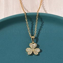 Brass Micro Pave Clear Cubic Zirconia Pendant 304 Stainless Steel Chain Necklaces for Women&nbsp;NJEW-D341-12B-G