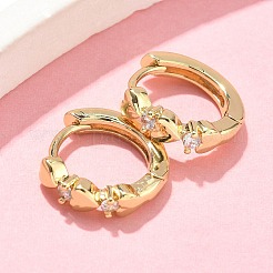 Heart Brass Micro Pave Clear Cubic Zirconia Hoop Earrings&nbsp;EJEW-Z102-26G