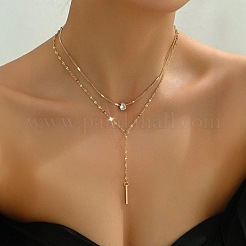 Alloy Crystal Rhinestone Rectangle Pendant Double Layered Necklaces for Women&nbsp;FS-WG231E4-01