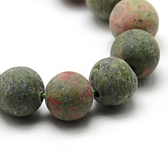Natural Frosted Unakite Round Bead Strands&nbsp;G-M064-12mm-06