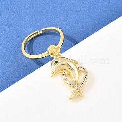 Adjustable Brass Micro Pave Cubic Zirconia Pendant Finger Rings for Women&nbsp;RJEW-A090-01A-G