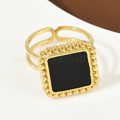 Square 304 Stainless Steel Enamel Finger Rings for Women&nbsp;RJEW-G355-06G