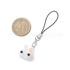 Rabbit Head Glass Beaded Mobile Straps&nbsp;HJEW-MZ00371