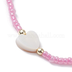 5Pcs 5 Colors Natural Shell Heart & Seed Braided Bead Bracelets Set&nbsp;BJEW-JB10039-02