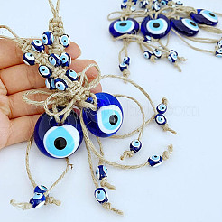 Flat Round with Evil Eye Glass Pendant Decorations&nbsp;EVIL-PW0002-07