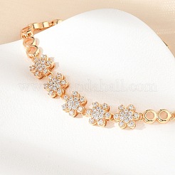 Brass Micro Pave Cubic Zirconia Link Chain Bracelets&nbsp;KK-R217-42G