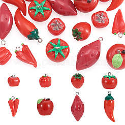 24Pcs 8 Styles Artificial Vegetable Theme Resin Iron Pendants&nbsp;RESI-TA0005-76