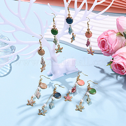 304 Stainless Steel Starfish with Shell Shape Dangle Earrings&nbsp;EJEW-YW00012-01