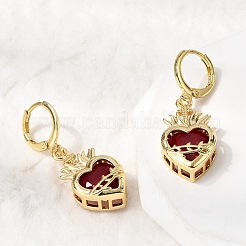 Heart Brass Glass Hoop Earrings&nbsp;EJEW-P333-09F-G