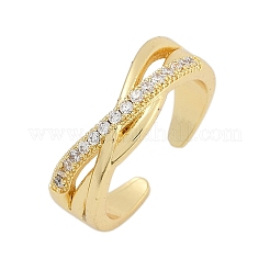 Rack Plating Brass Micro Pave Cubic Zirconia Cuff Rings&nbsp;RJEW-M028-60G