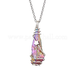 Mixed Color Dyed Natural Quartz Crystal Irregular Nugget Pendant Necklace&nbsp;NJEW-JN04627-01