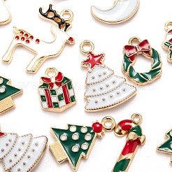 120Pcs 12 Style Light Gold Christmas Theme Alloy Enamel Pendants&nbsp;ENAM-LS0001-55