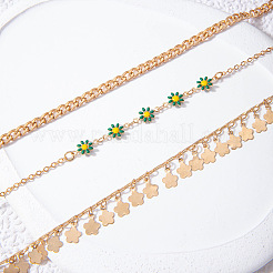 Alloy Green Enamel Flower Tassel 3 Layer Anklets for Women&nbsp;FS-WG5D6F4-01