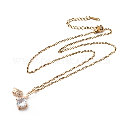 Brass Pave Clear Cubic Zirconia Cherry Pendant 304 Stainless Steel Cable Chain Necklaces for Women&nbsp;NJEW-H092-07G