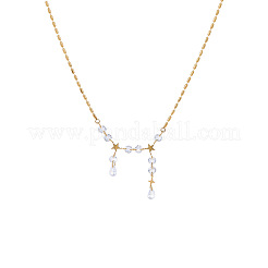 304 Stainless Steel Star Pendant Necklaces with Teardrop Clear Cubic Zirconia Tassel for Women&nbsp;WG97116-01
