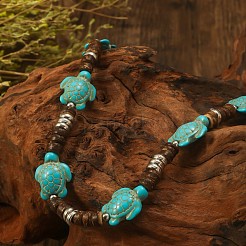 Sea Turtle Dyed Synthetic Turquoise & Coconut Heishi Beaded Necklaces for Men&nbsp;FS-WG4C8C3-01