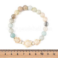 2Pcs 2 Styles Ocean Starfish Turtle Synthetic Turquoise & Round Natural Flower Amazonite Stretch Beaded Bracelet Sets&nbsp;BJEW-JB14405