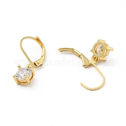 Clear Cubic Zirconia Flat Round Dangle Leverback Earrings&nbsp;EJEW-B013-12
