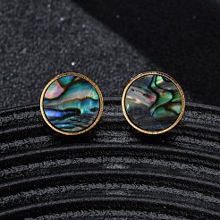 304 Stainless Steel Natural Paua Shell Stud Earrings&nbsp;EJEW-Z103-10G
