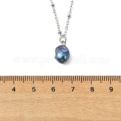 Natural Cultured Freshwater Pearl Potato Pendant 304 Stainless Steel Satellite Chain Necklaces for Women&nbsp;NJEW-JN06346