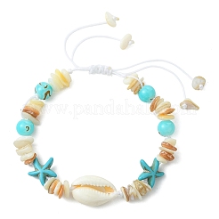 Adjustable Synthetic Turquoise & Natural Shell Beads Braided Beaded Bracelets for Women&nbsp;BJEW-JB13757