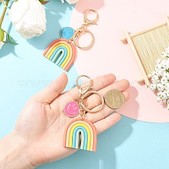 Smiling FaceAlloy Enamel & Rainbow Handmade Polymer Clay Keychain&nbsp;KEYC-YW00230-01