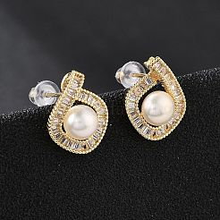Brass Glass Stud Earrings&nbsp;EJEW-P302-03G