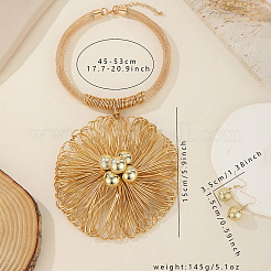 Aluminum & Brass & CCB Wire Flower Bib Necklace & Ball Dangle Earrings for Women&nbsp;WGD13CF-01