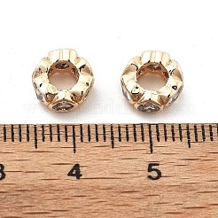 Brass Micro Pave Clear Cubic Zirconia Rondelle European Beads&nbsp;KK-R216-20KCG