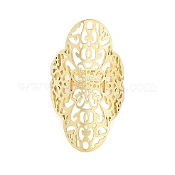 304 Stainless Steel Hollow Oval with Flower Adjustable Rings for Women&nbsp;RJEW-Z045-03G-02