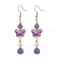 Natural Amethyst Butterfly Dangle Earrings&nbsp;EJEW-JE06317-03