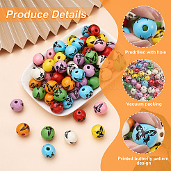 80Pcs 8 Colors Printed Natural Wood Beads&nbsp;WOOD-FW0001-09