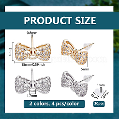 4 Pairs 2 Colors Rack Plating Brass Micro Pave Clear Cubic Zirconia Earring Findings&nbsp;KK-BC0015-27