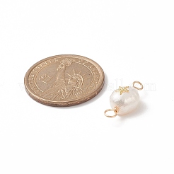 Grade AA Natural Cultured Freshwater Pearl Connector Charms with Golden Tone Alloy Slices&nbsp;PALLOY-JF01996-01