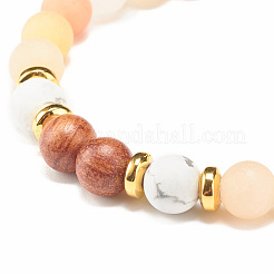 Natural Aventurine & Wood Round Beaded Stretch Bracelet&nbsp;BJEW-JB07805