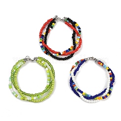 3Pcs 3 Colors Glass Seed Beads Multi-strand Bracelets for Women&nbsp;BJEW-JB12052