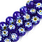 Handmade Millefiori Glass Beads Strands, Round with Flower Pattern, Blue, 10mm, Hole: 1.2mm, about 36~38pcs/strand, 13.78 inch~14.88 inch(35cm~37.8cm)
