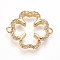 Brass Micro Pave Cubic Zirconia Links, Cadmium Free & Lead Free, Clover, Clear, Golden, 18.2x15x2.5mm, Hole: 1mm