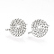 Brass Stud Earring Findings, with Loop, Nickel Free, Real Platinum Plated, Flat Round, Real Platinum Plated, 15x12mm, Hole: 1.2~1.3mm, pin: 0.8mm